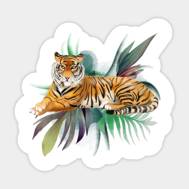 Tiger  and exotic flowers Sticker by sonaart
